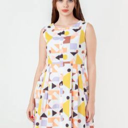 Zink London White Printed A-Line Dress-image-77