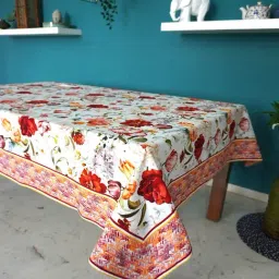 Tara Sparkling Homes Orange Cotton Floral 4 Seater Table Cover-image-45