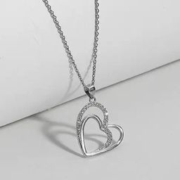 GIVA 92.5 Sterling Silver Double Heart Pendant with Link Chain-8