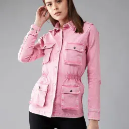 DOLCE CRUDO Pink Relaxed Fit Denim Jacket-35