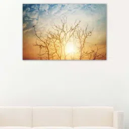 999store Brown & Blue Silhouette Trees At Sunrise Canvas Painting-31