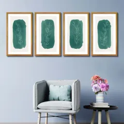 999store Green & Grey Leaves Canvas Wall Painting-5