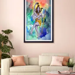 999store Blue & Yellow Lord Shiva Printed Canvas Painting-image-11