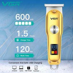 VGR V-290 Digital Display Rechargeable Cordless Hair Clipper for Men - 120 Min Runtime (Gold) image 2