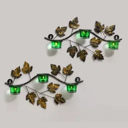 Homesake 'Maple Leaf Halloween' Green & Golden Metal Wall Mount Candle Holder - Set of 2-image-9