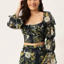Anvi Be Yourself Navy Blue Floral Print Crop Top Skirt Set-image-37