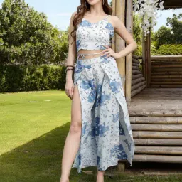 Sera Blue Printed Crop Top With Palazzos-picture-36