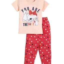 Todd N Teen Kids Peach & Red Cotton Printed T-Shirt Set-7