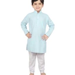 SG Yuvraj Kids Blue & White Cotton Full Sleeves Kurta Set-image-32