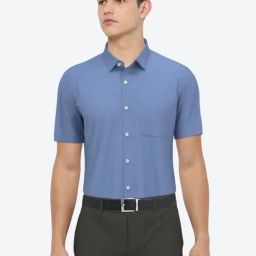 Peter England Blue Cotton Regular Fit Textured Shirt-image-56