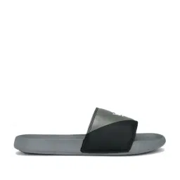 Louis Philippe Men Grey & Black Colourblocked Logo Printed Sliders-image-3