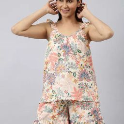 Fabindia Multicolored Cotton Printed Top Shorts Set-image-49