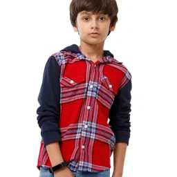 Under Fourteen Only Kids Red & Navy Chequered Full Sleeves Shirt-54
