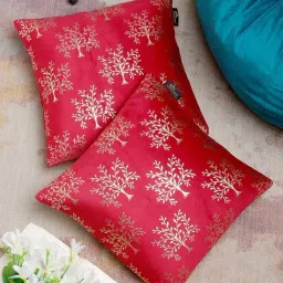 HOSTA HOMES Red & Golden Velvet Zippered Cushion Cover - Set of 2-image-72