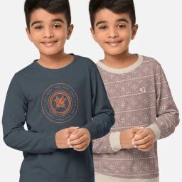 HELLCAT Dark Grey & Beige Printed Full Sleeves T-Shirt (Pack Of 2)-image-7