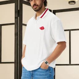 The Souled Store White Cotton Loose Fit Polo T-Shirt-picture-32