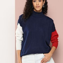Harvard Colourblocked Turtle Neck Drop-Shoulder Sleeves Acrylic Pullover-image-71
