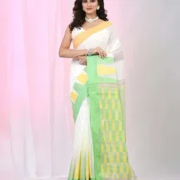 Charukriti White Cotton Woven Design Saree With Unstitched Blouse-picture-7