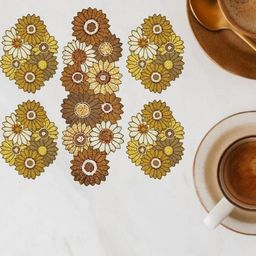 YWULY 5-Pcs Brown & White Floral Embellished Table Linen Set-14