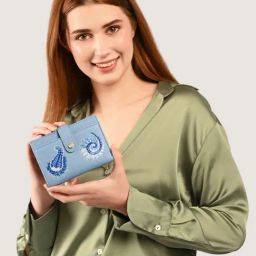 Accessorize London Blue Embroidered Bi-Fold Wallet for Women-23