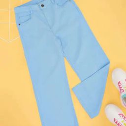 Pantaloons Junior Girls Powder Blue Cotton Solid Jeans-image-60