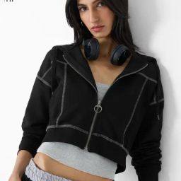 The Souled Store Black Oyster Cotton Loose Fit Embroidered Hoodie-36