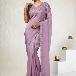 Soch Purple Embroidered Saree With Unstitched Blouse-image-42