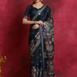 Saree Mall Black Silk Printed Saree With Unstitched Blouse-image-88