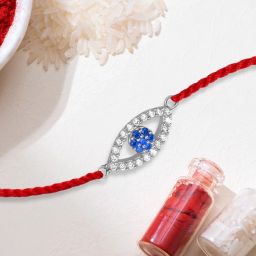 Zavya Zavya Ward Off Negativity With Cubic Zirconia Rhodium-Plated Sterling Silver Thread Rakhi For Him image 1