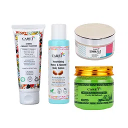 CARET ORGANIC Almond Body Lotion Radiance Cream Creamy Cleanser & Aloevera Gel Combo-10