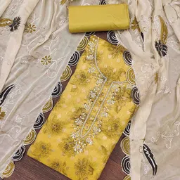 DIVASTRI Floral Printed Beads & Stones Unstitched Dress Material-image-78