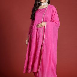 Anouk Floral Beads Embellished Empire Style Anarkali Kurta with Churidar & Dupatta-image-56