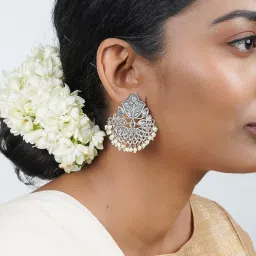 Teejh Nimrat White Stone Silver Oxidized Drop Earrings image 2