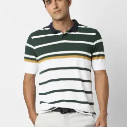 Peter England White Regular Fit Striped Polo T-Shirt-image-59