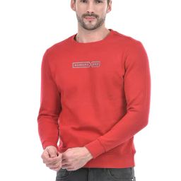NUMERO UNO Dark Red Regular Fit Logo Print Sweatshirt-image-88