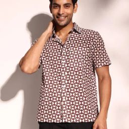 Fabindia Maroon Cotton Straight Fit Printed Shirt-image-21