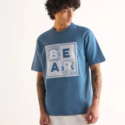 The Bear House Blue Cotton Oversized Printed T-Shirt-image-24