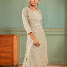 Soch Grey Rayon Floral Printed Kurta With Faux Mirror-image-1