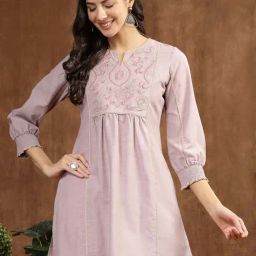 Nayam By Lakshita Purple Cotton Regular Fit Embroidered Kurtis-image-39