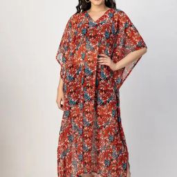 Moomaya Red Printed Kaftan Dress-image-54