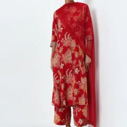 Vark by Westside Red Floral A-Line Kurta, Palazzos and Dupatta Set-image-13