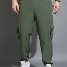 Bigbanana Men Plus Size Green Solid Regular Fit Trackpants-image-28