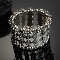 Panash German Silver Oxidized Bangle Style Mirror Work Bracelet-30