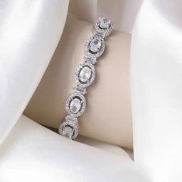 Panash Silver Plated Cubic Zirconia Stone Studded Kada Bracelet-3
