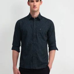 Arrow Sport Navy Cotton Slim Fit Printed Shirt-image-99