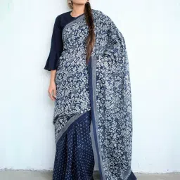 Chidiyaa Blue Floral Block Printed Saree image 1