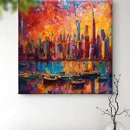 Livin'luxe Orange And Blue Abstract Modern Art Building Canvas Wall Art-image-95