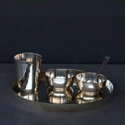 Indian Bartan Metallic Bronze Dinner Plate With Bowl, Glass & Spoon Set-39