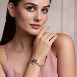 Panash Silver Plated Cubic Zirconia Stone Studded Kada Bracelet-17