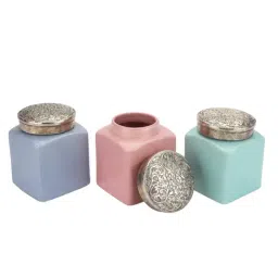 VarEesha Multicolor Ceramic Jars With Metal Lid - Set of 3 image 3